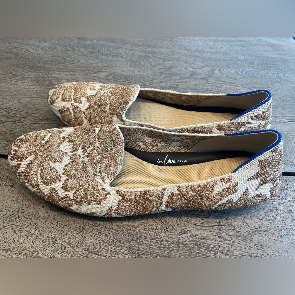 ROTHYS The Lounge Loafer Women 11 Gold  Chantilly Metallic Jacquard Slip On Flat - Picture 5 of 9